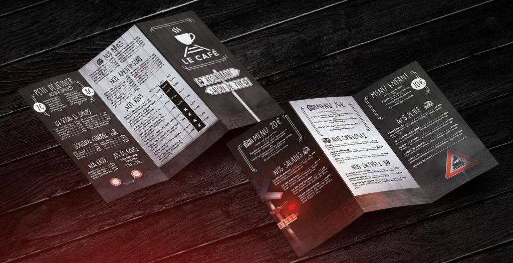 Carte de restaurant pour une activité de restauration