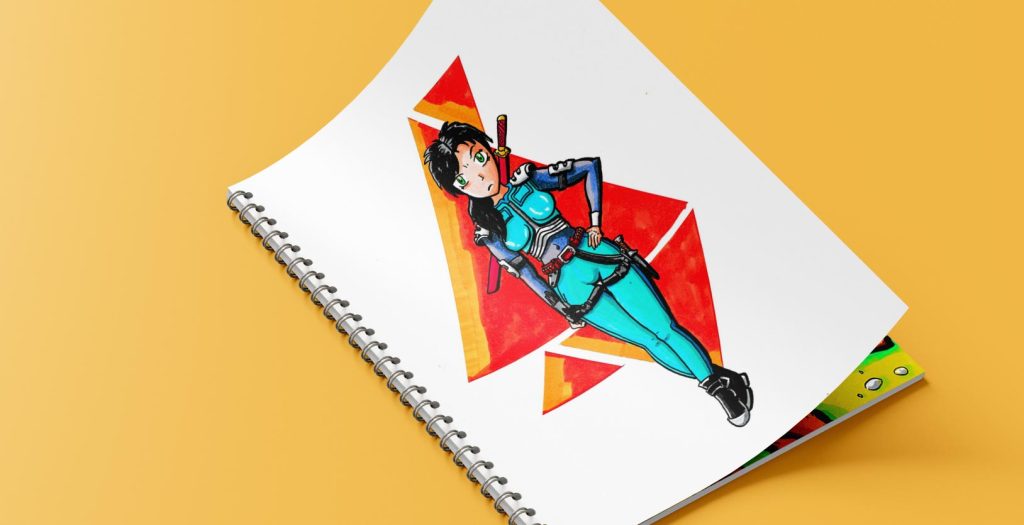 Illustration d’un personnage d’action aux marqueurs à alcool