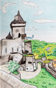Illustration du château de Castelnaud-la-Chapelle réalisée aux marqueurs à alcool