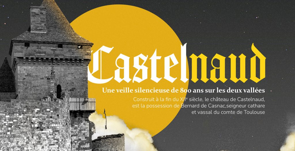 Création graphique du château de Castelnaud-la-Chapelle aux tons jaunes et gris